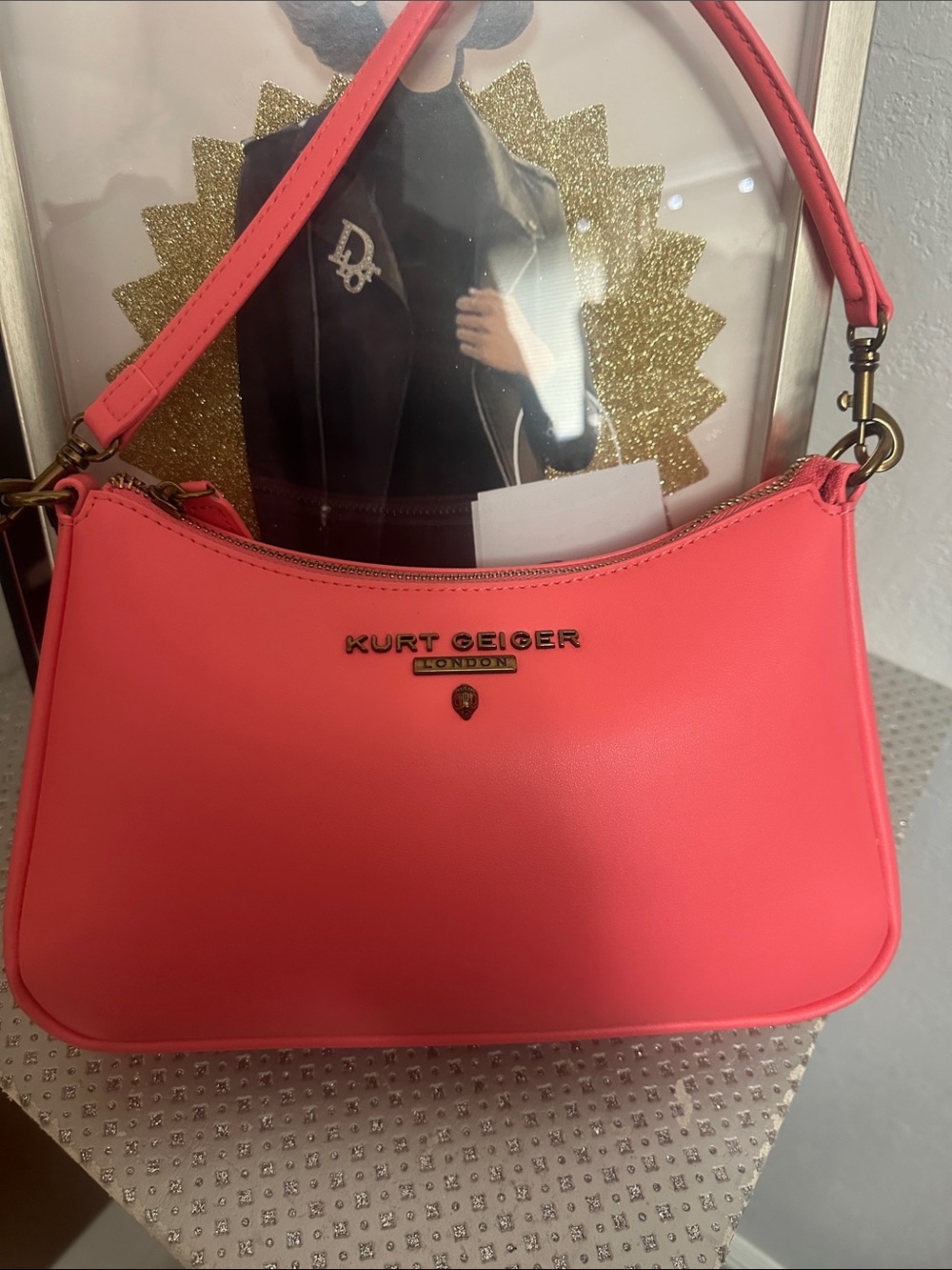 Kurt Geiger Coral Pink Smooth Leather Shoulder Bag